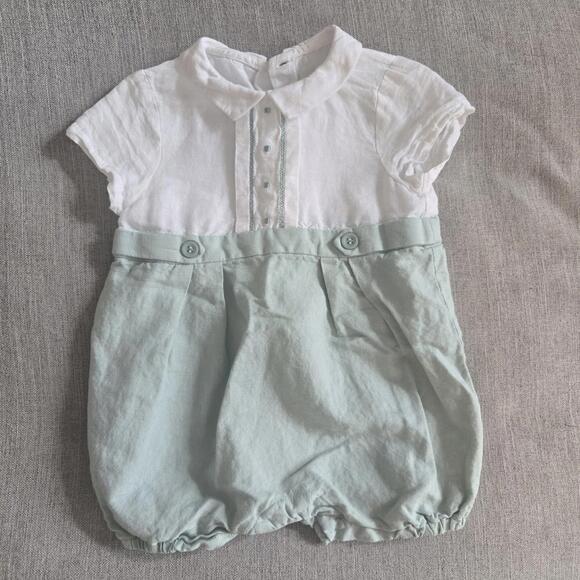 Mayoral 6-9 Month Baby Romper Lagoon Linen Cotton Blend Embroidery Buttons - Picture 2 of 7